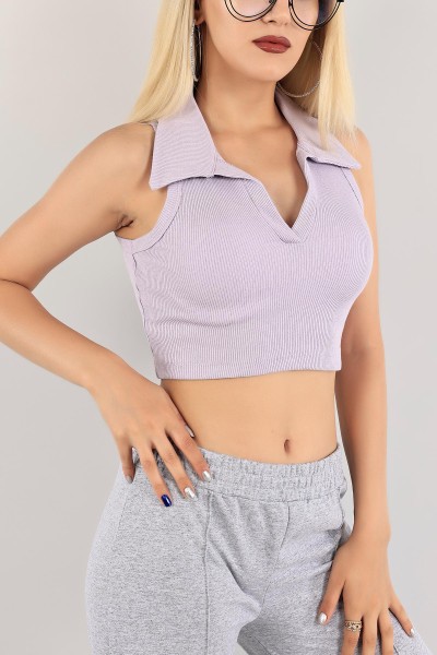 Lila Fitilli Crop Bluz 121314