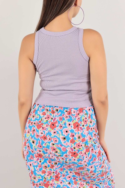 Lila Fitilli Likralı Bayan Crop Atlet 118265