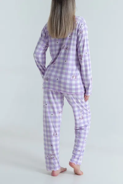 Lila Fiyonklu Soft Süet Kadın Pijama Takımı 488907
