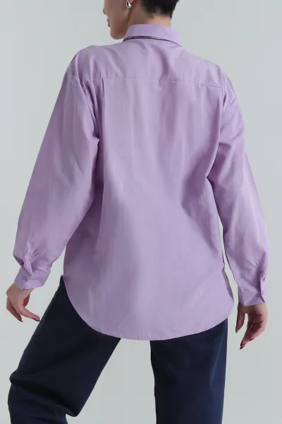 Lila Fularlı Poplin Kumaş Kadın Gömlek 427891