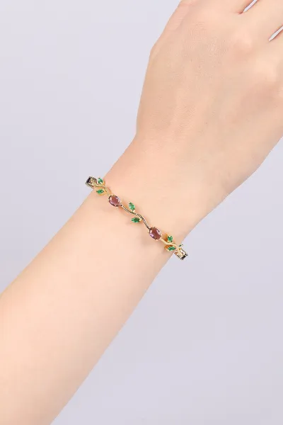 lila-gold-oval-tasli-yesil-yaprakli-bileklik-468991