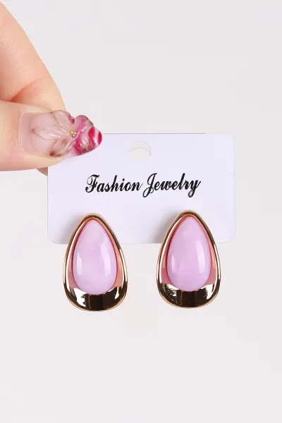 Lila Gold Üçgen Ortası Taşlı Çivi Küpe 472589