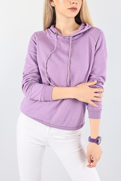 Lila İçi Şardonlu Kapüşonlu Bayan Sweat 87748