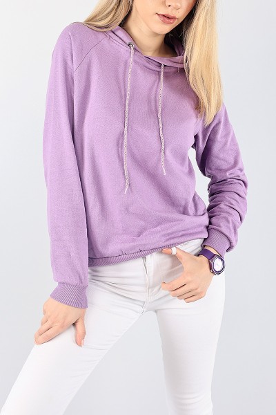 Lila İçi Şardonlu Kapüşonlu Bayan Sweat 87748