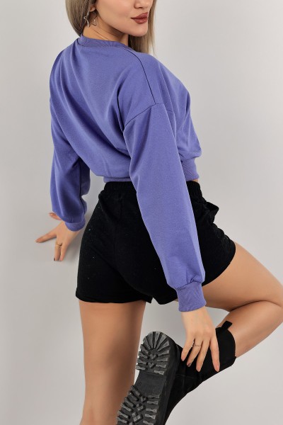 Lila İki İplik Nakışlı Sweat 141317
