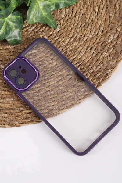 Lila İphone 11 Uyumlu Şeffaf Kamera Korumalı Sert Silikon Telefon Kılıfı 437555