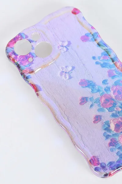 Lila İPhone 13 Uyumlu Desenli Tera Serisi Sert Slikon Telefon Kılıfı 390944