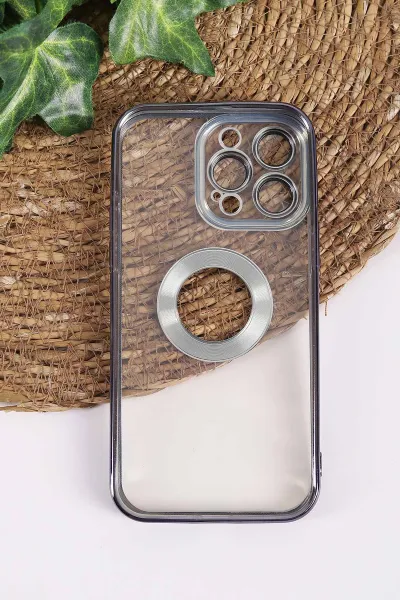 Lila İphone 14 Pro Max Uyumlu Şeffaf Kamera Korumalı Silikon Telefon Kılıfı 437552