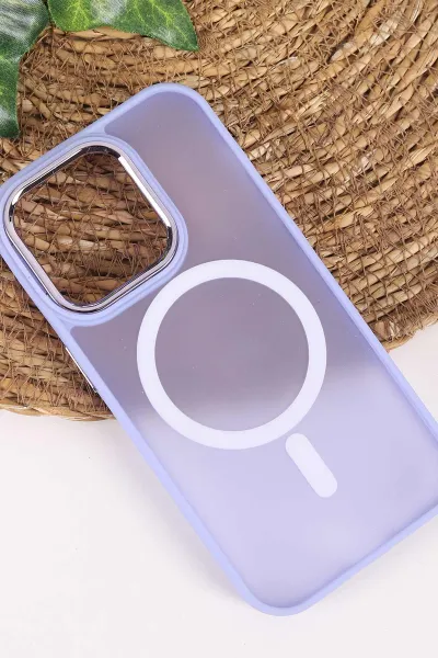 Lila İphone 14 Pro Uyumlu Magsafe Özellikli Sert Silikon Telefon Kılıfı 458060