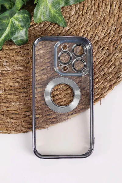 Lila İphone 14 Pro Uyumlu Şeffaf Kamera Korumalı Silikon Telefon Kılıfı 437547