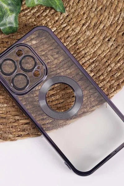 Lila İphone 14 Pro Uyumlu Şeffaf Kamera Korumalı Silikon Telefon Kılıfı 437547