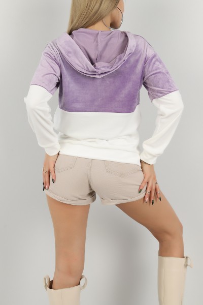 Lila Kadife Yarım Fermuarlı Sweat 147296