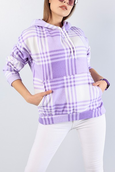 Lila Kapüşonlu Bayan Polar Sweat 78722