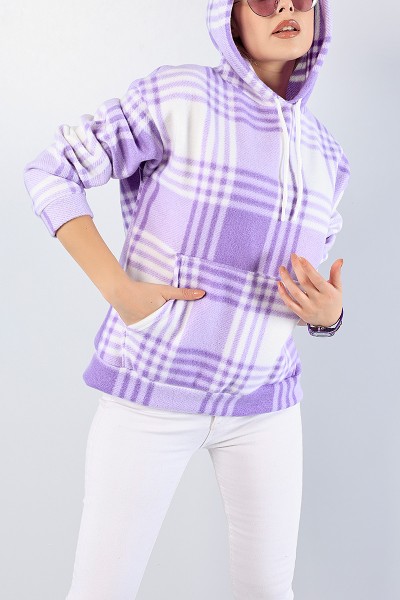 Lila Kapüşonlu Bayan Polar Sweat 78722