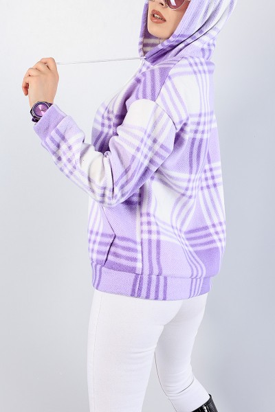 Lila Kapüşonlu Bayan Polar Sweat 78722