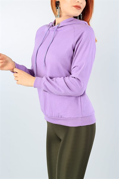 Lila Kapüşonlu Bayan Sweat 40070
