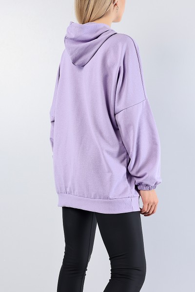 Lila Kapüşonlu Cepli Sweat Tunik 78984