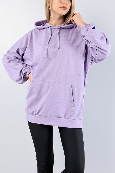 Lila Kapüşonlu Cepli Sweat Tunik 78984