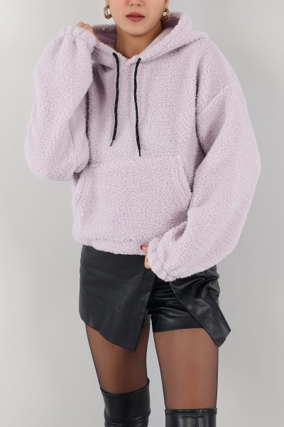 Lila Kapüşonlu Cepli Yumoş Sweat 151240