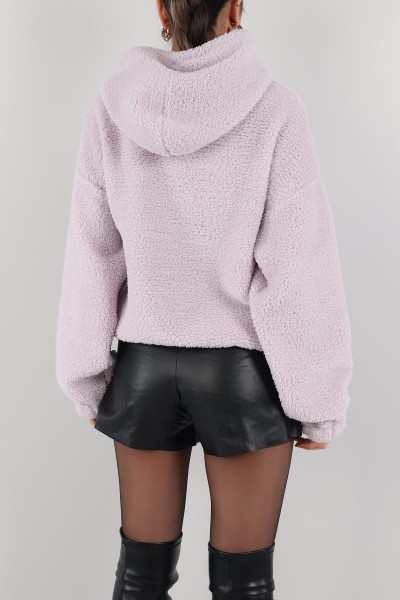 Lila Kapüşonlu Cepli Yumoş Sweat 151240