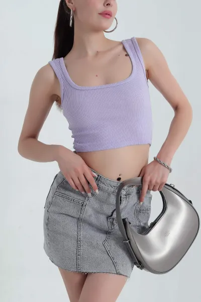 Lila Kare Yaka Crop Atlet 378102