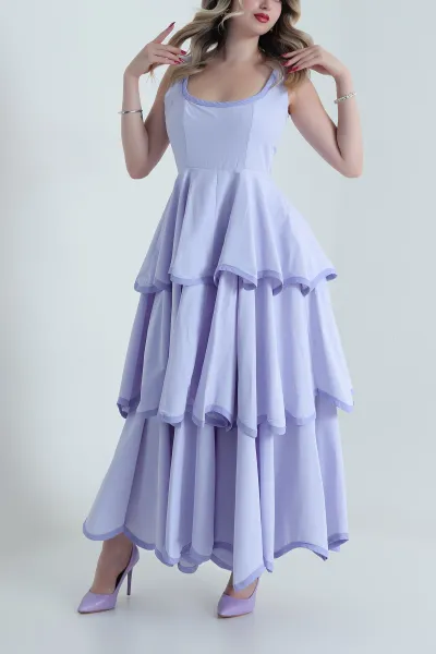 Lila Katlı Poplin Kadın Elbise 480637