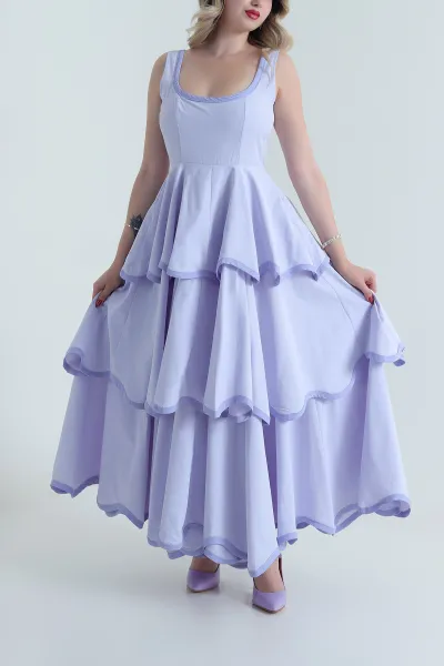 Lila Katlı Poplin Kadın Elbise 480637