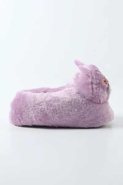 Lila Kedi Figürlü Peluş Kadın Panduf 490434