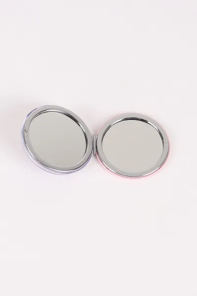 Lila Kelebek Baskılı  Kapağı Sulu ve Pullu Oval Cep ve Çanta Aynası 473898
