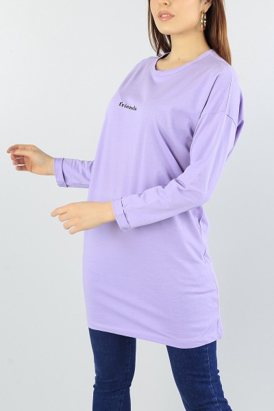 Lila Kol Katlı Baskılı Yazlık Tunik 56661