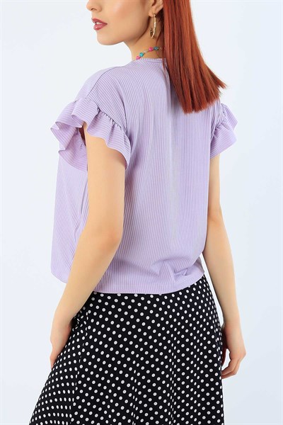 Lila Kolu Fırfırlı Kaşkorse Bluz 31423