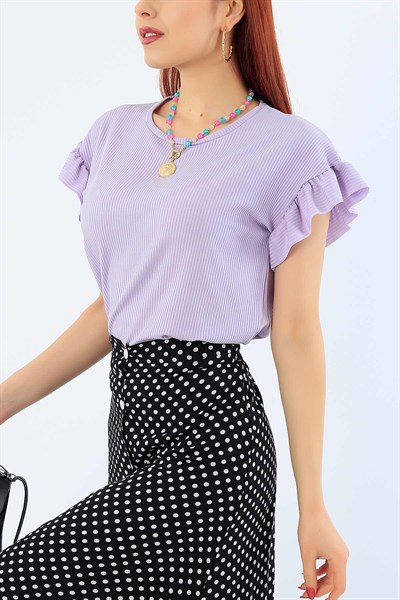 Lila Kolu Fırfırlı Kaşkorse Bluz 31423