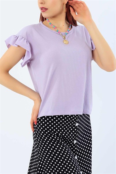 Lila Kolu Fırfırlı Kaşkorse Bluz 31423