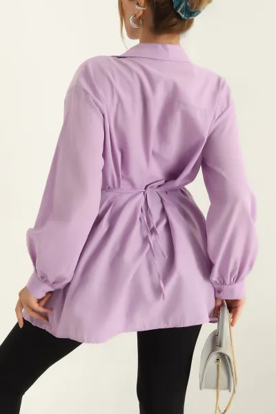 Lila Kuşaklı Terikoton Gömlek Tunik 288656