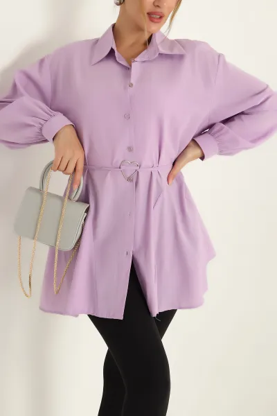 Lila Kuşaklı Terikoton Gömlek Tunik 288656
