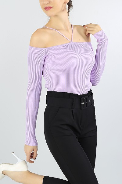 Lila Likralı Bayan Triko Kazak 55924