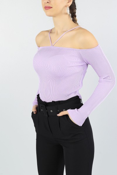 Lila Likralı Bayan Triko Kazak 55924