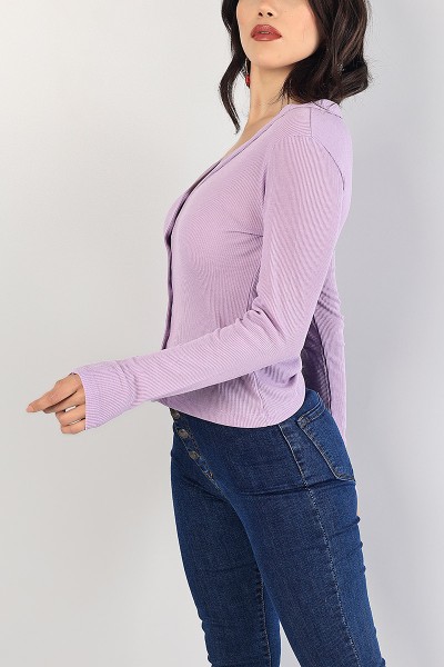 Lila Likralı Fitilli Bayan Hırka 83700