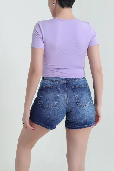 Lila Likralı Scuba Kadın Bluz 432433