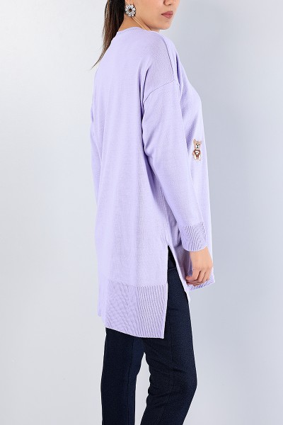 Lila Nakış İşlemeli Triko Kazak Tunik 78881