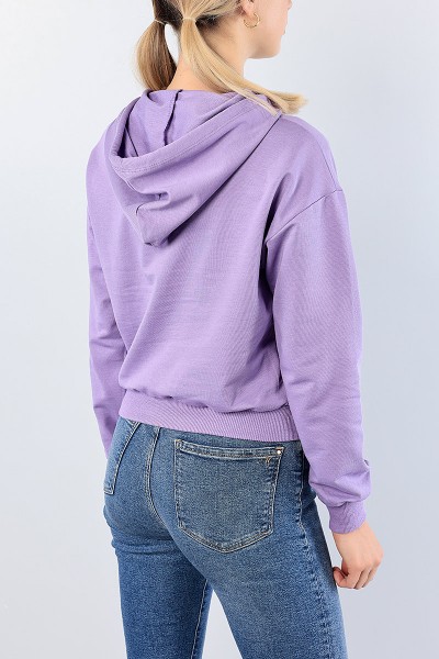 Lila Nakışlı Gofre Baskılı Bayan Sweat 76143