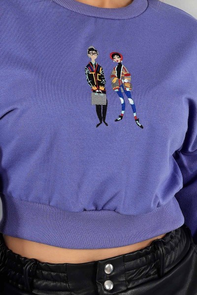 Lila Nakışlı İki İp Sweat 142497