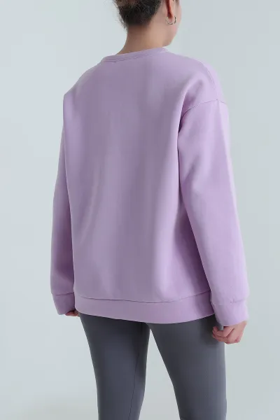 Lila Nakışlı Şardonlu Kadın Fermuarsız Sweat 498274