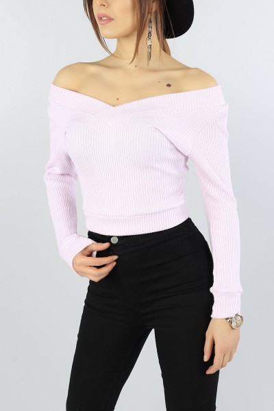 Lila Ön Arka V Yaka Bayan Triko 51762