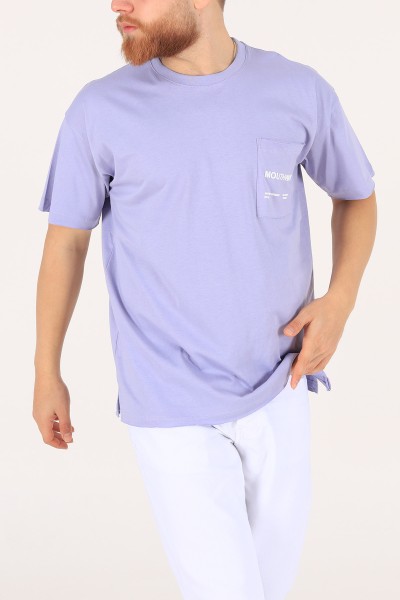 Lila Oversize Cep Detay Baskılı Tişört 171976