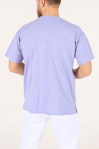 Lila Oversize Cep Detay Baskılı Tişört 171976
