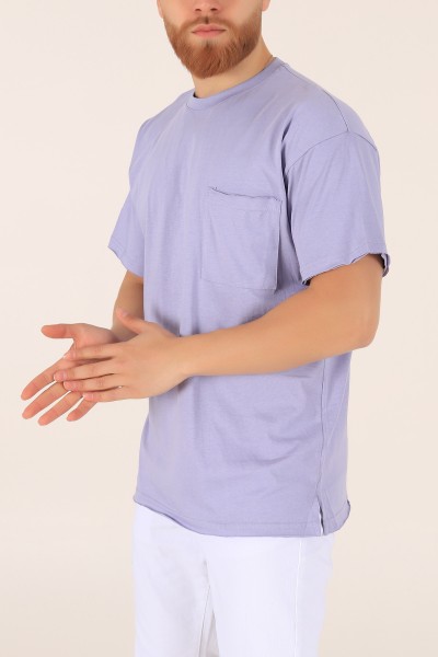 Lila Oversize Cep Detay Erkek Tişört 169693