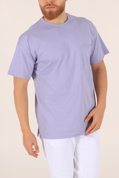 Lila Oversize Cep Detay Erkek Tişört 169693