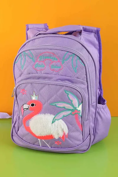 lila-pelus-flamingo-kabartma-desenli-beslenme-cantali-ikili-sirt-cantasi-seti-288993