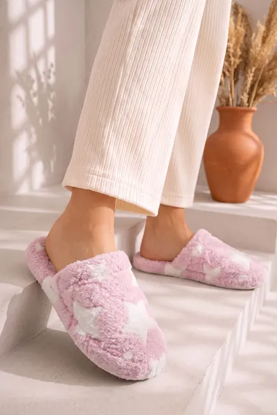 Lila Peluş Yıldız Tasarımlı Kadın Ev Terliği 490941